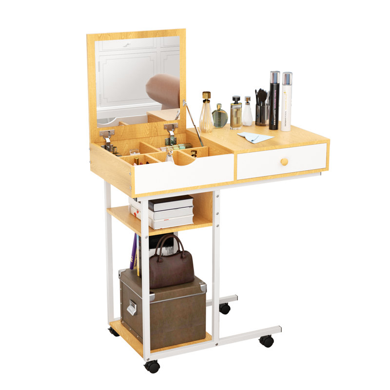 Ebern Designs White Portable Vanity Table With Flip Top Mirror And